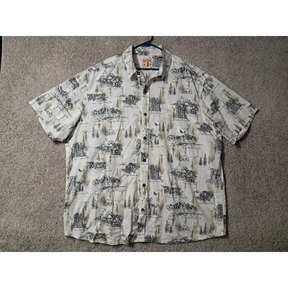 Red Head Brand Co Button Up Shirt Mens 2XL White All Over Print Sketch Outdoors
